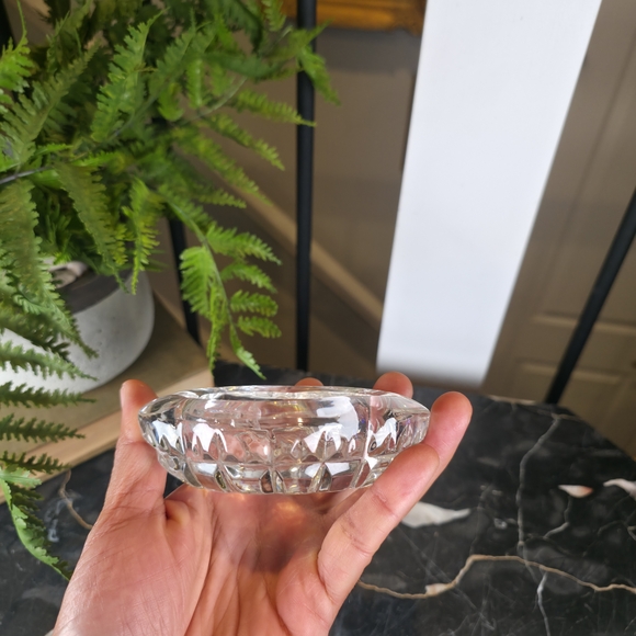 Vintage Cut Crystal Ashtray Oval Trinket Dish Pinwheel Starburst MCM Glass - Picture 10 of 11